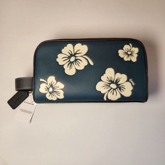 NWT Coach C9975 Blue Leather Travel Kit With Aloha Floral Print Hawaii - Picture 1 of 6